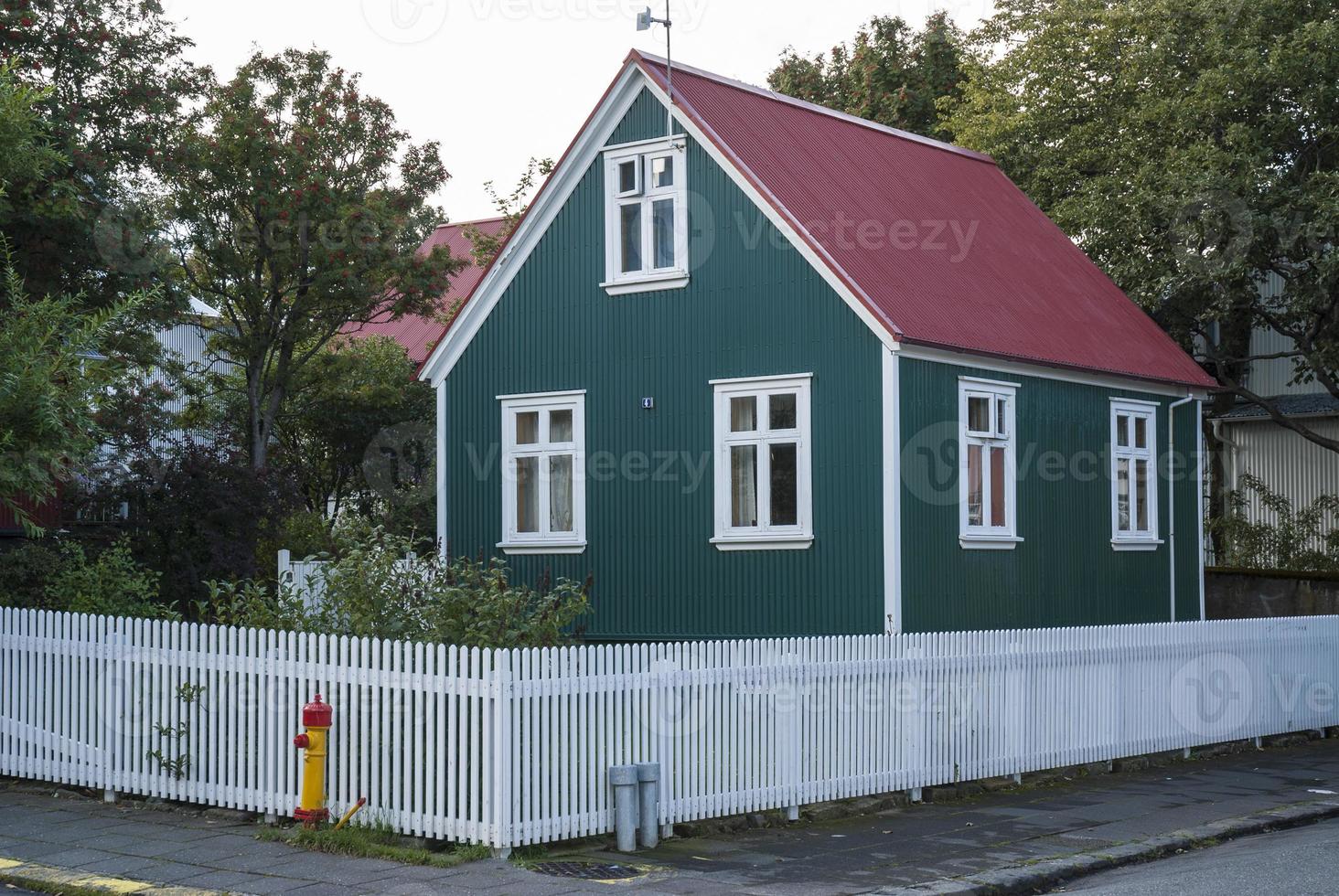 traditional painted houses homes in central reykjavik iceland city street photo