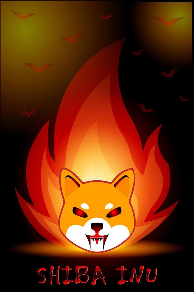 Shiba inu poster with fire, doge coin tarot card for your halloween day vector