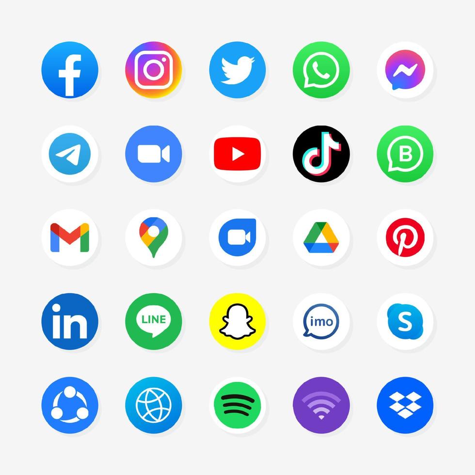 Set of round social media logo vector