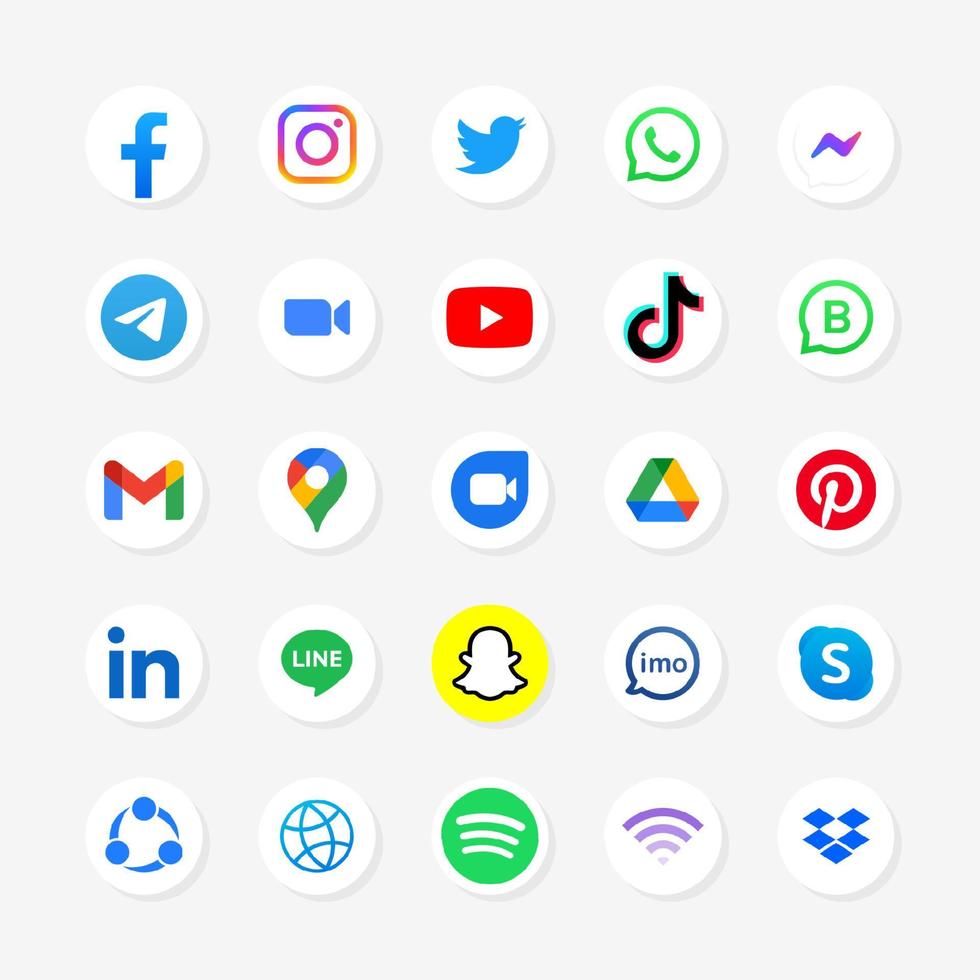 Set of round social media logo with white background vector