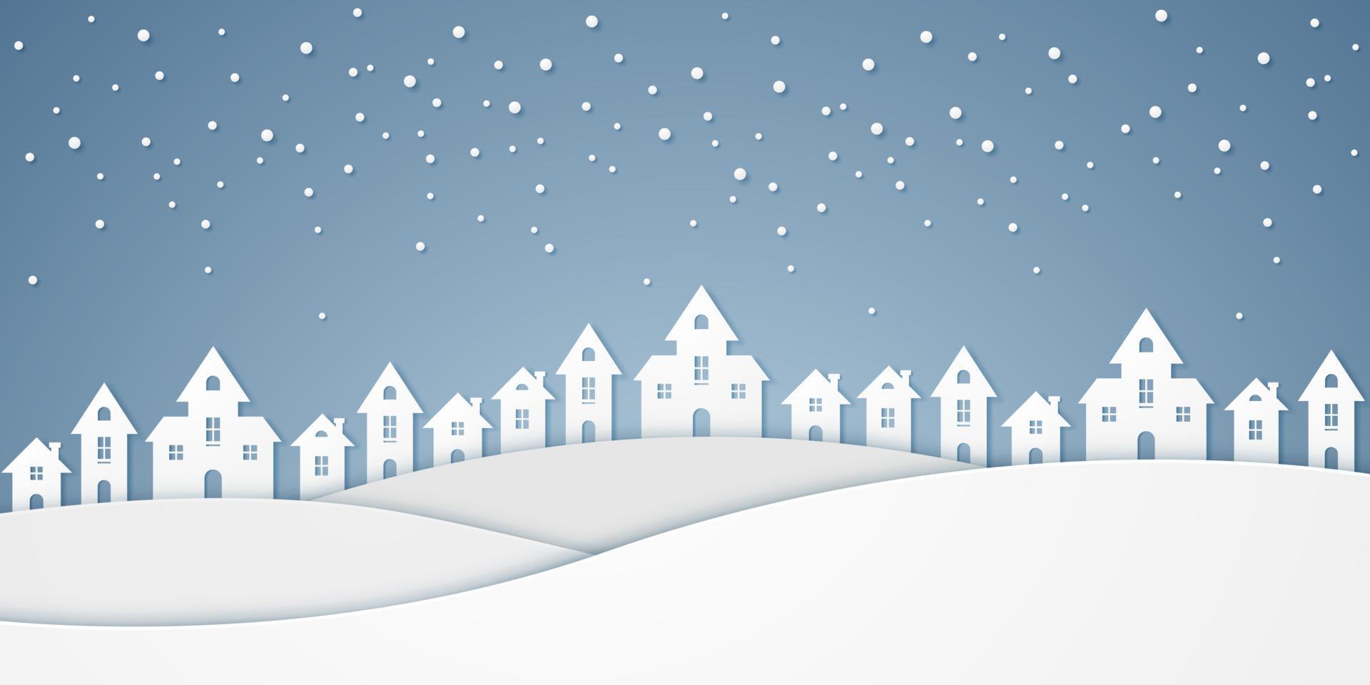 Castle on hill and and snow falling in winter season vector