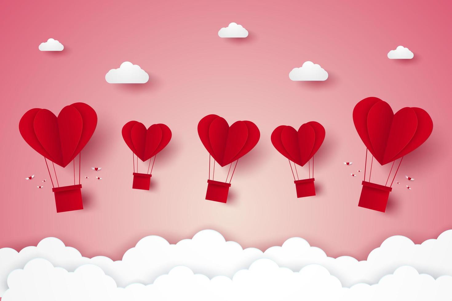 Feliz Día De San Valentín, Estilo De Corte De Papel, Globos Volando Y  Decoraciones De Corazones Ilustraciones svg, vectoriales, clip art  vectorizado libre de derechos. Image 78660698