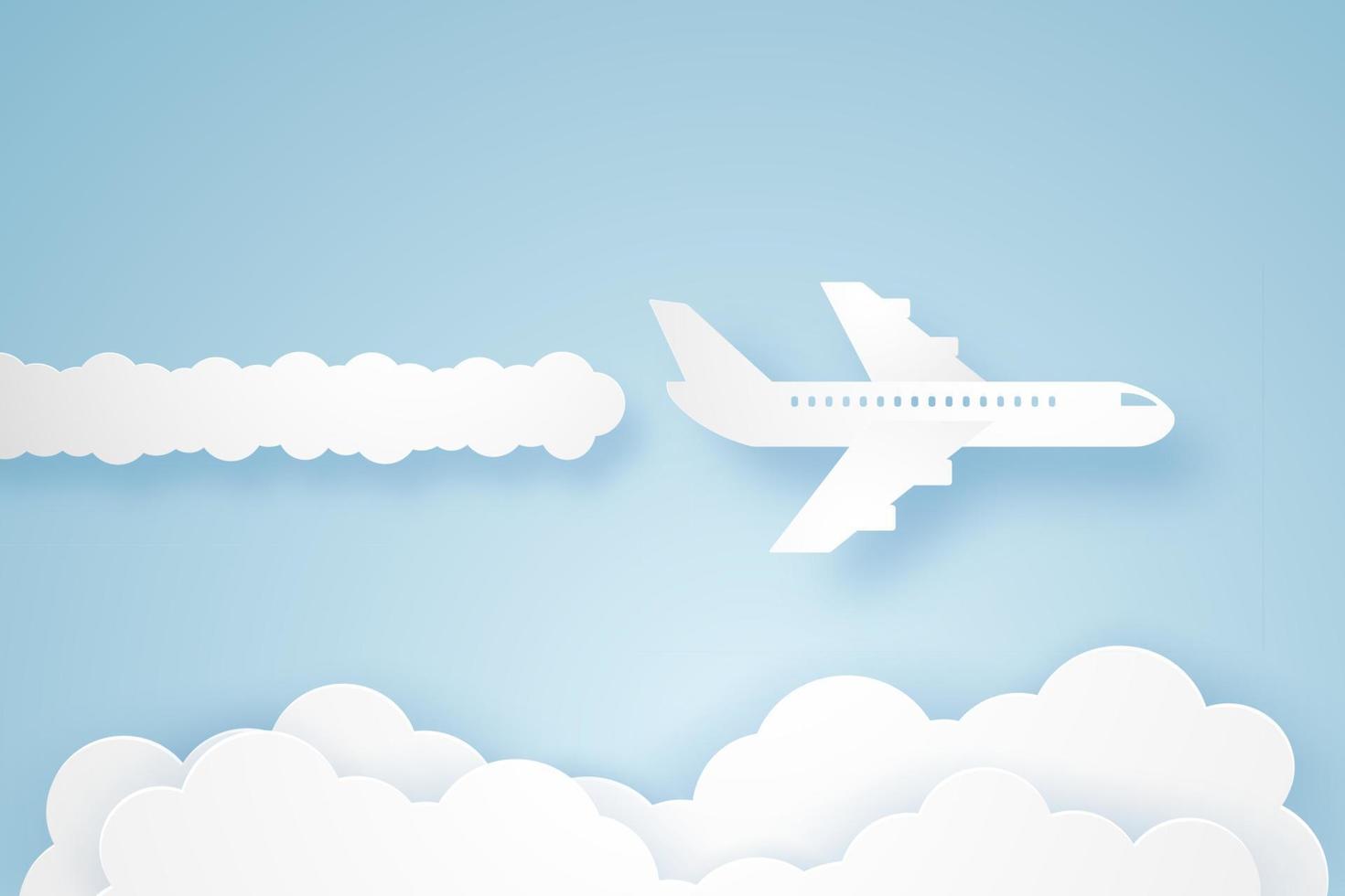 Airplane flying in the sky, paper art style vector