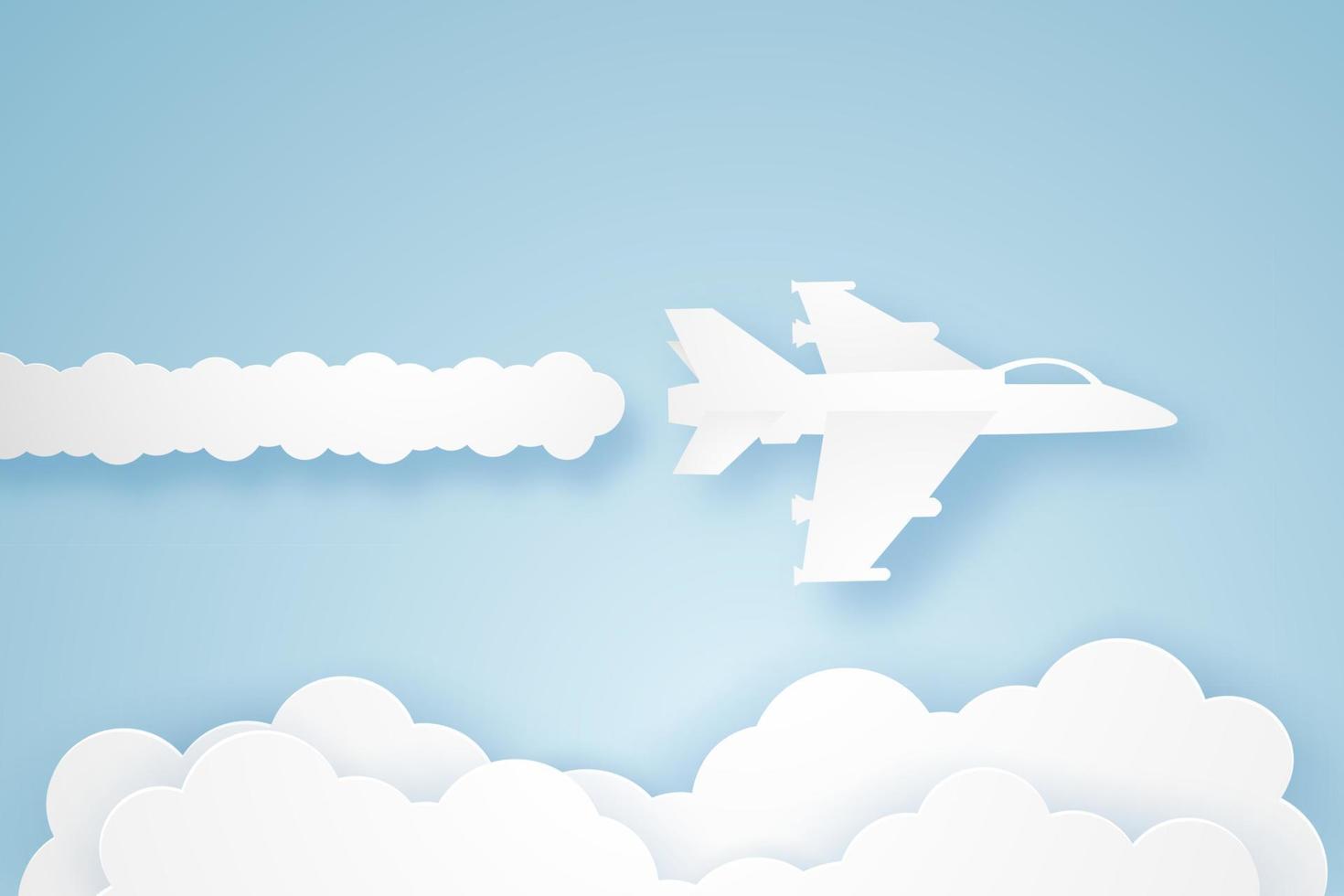 Fighter aircraft flying in the sky, paper art style vector