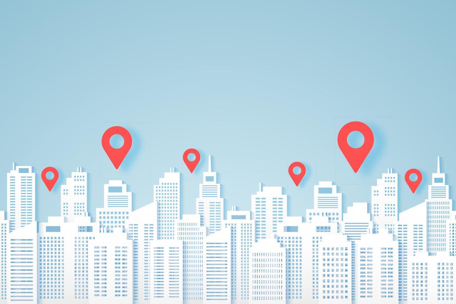 Cityscapes, paper building with location markers vector