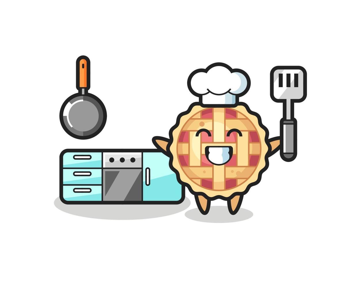 ilustración de personaje de pastel de manzana mientras un chef está cocinando vector