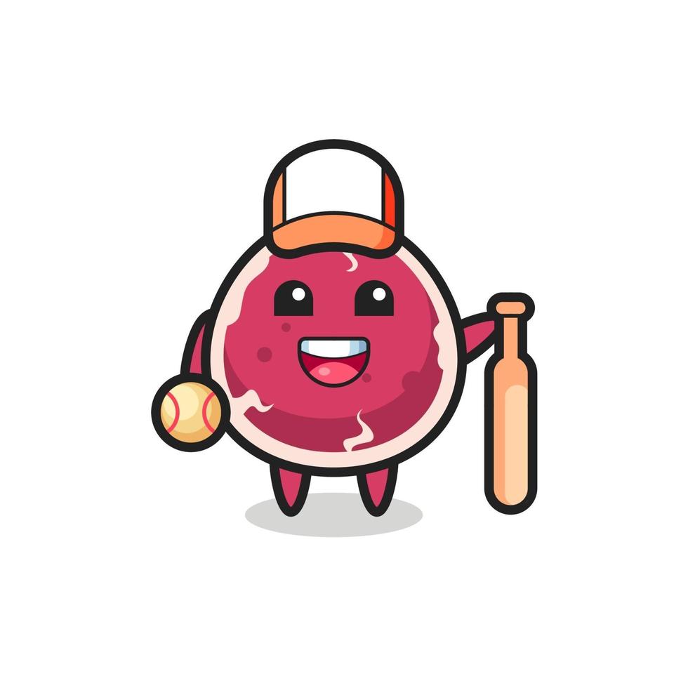 personaje de dibujos animados de carne de res como jugador de béisbol vector