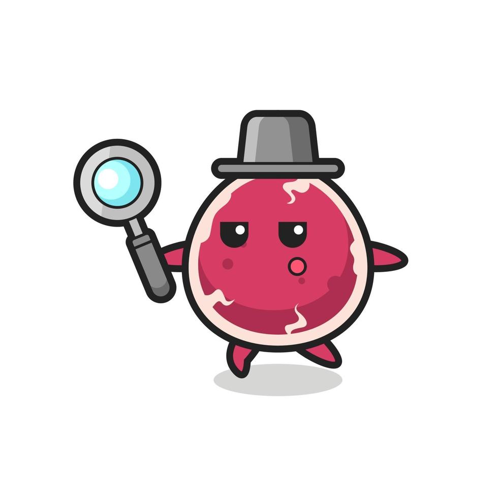 personaje de dibujos animados de carne de res buscando con una lupa vector