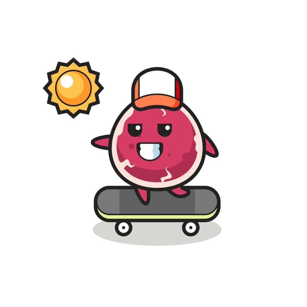 ilustración de personaje de carne de res andar en patineta vector