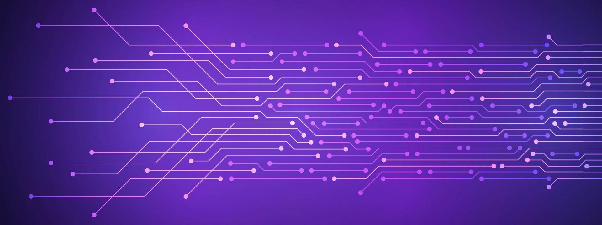 Abstract Digital Technology Background, purple circuit board pattern, microchip, power line vector