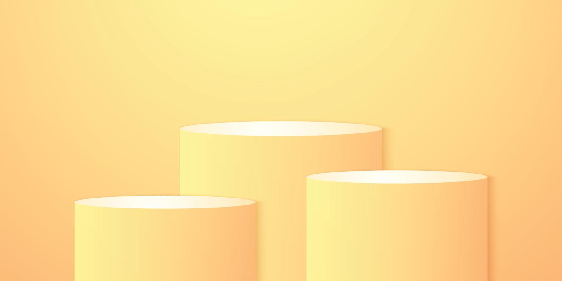 Bright orange and yellow round podium or pedestal, minimal product background, template mock up for display and summer event vector