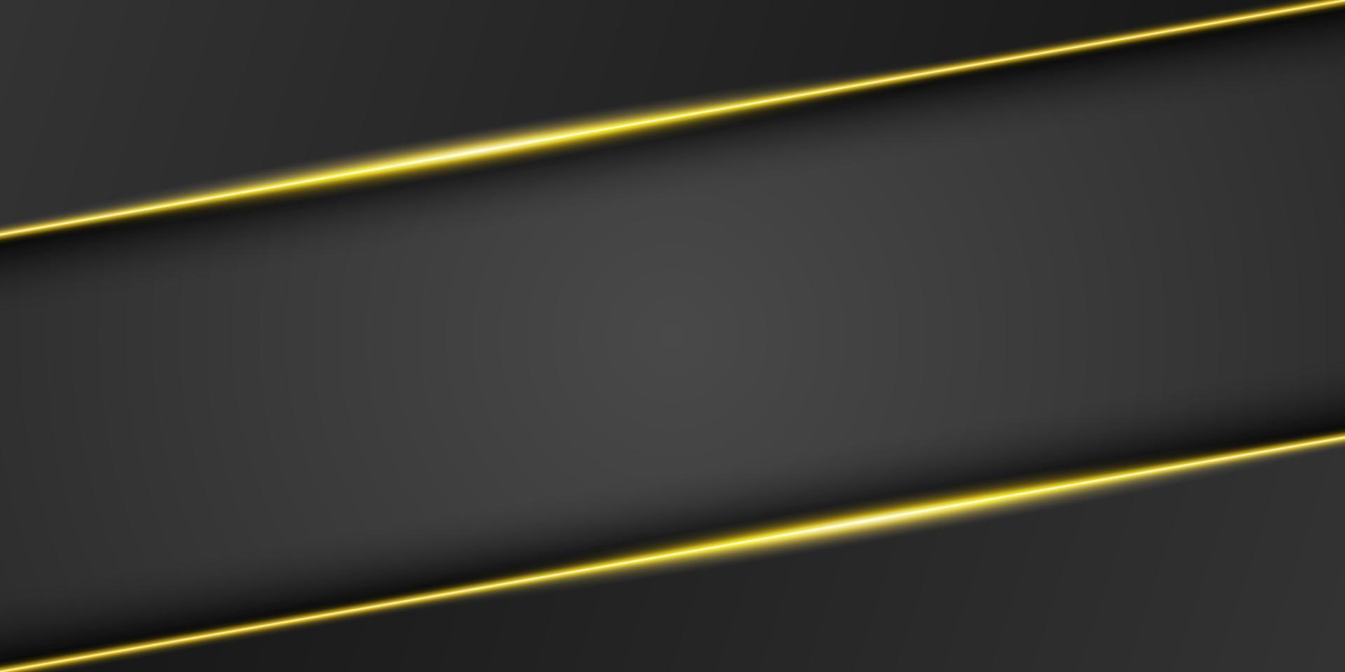 Abstract gold metallic, black frame background, triangular overlap layer with bright yellow light line, diagonal shape, dark minimal design with copy space, vector illustration
