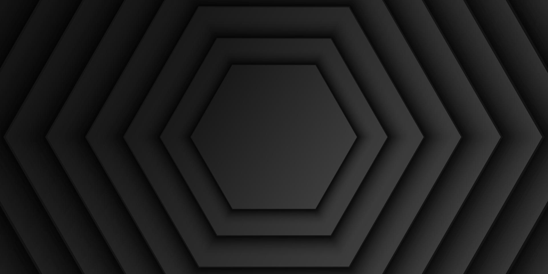 Fondo de capa de superposición hexagonal negro abstracto, patrón de forma hexagonal, diseño minimalista oscuro con espacio de copia, ilustración vectorial vector