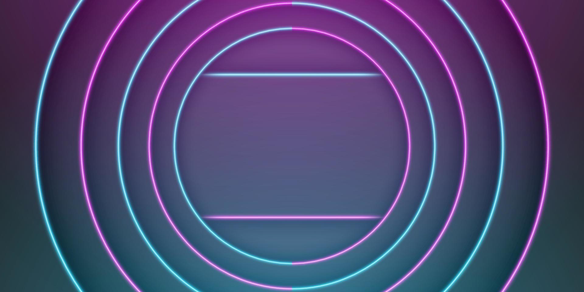 Abstract black frame background, circular overlap layer with blue and purple neon light line, circle and rectangle shape, dark minimal design with copy space, vector illustration