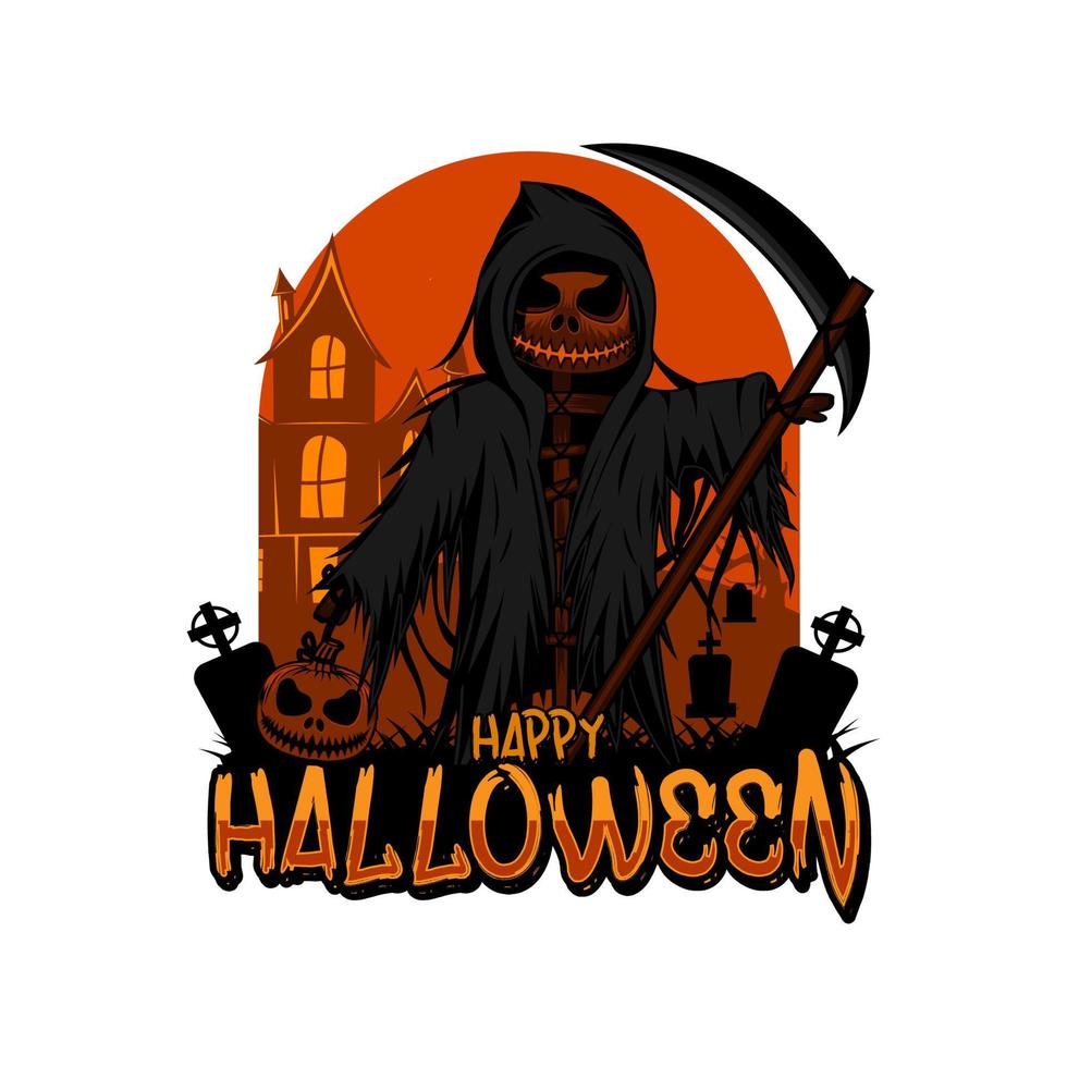 halloween theme pumpkin reaper template vector