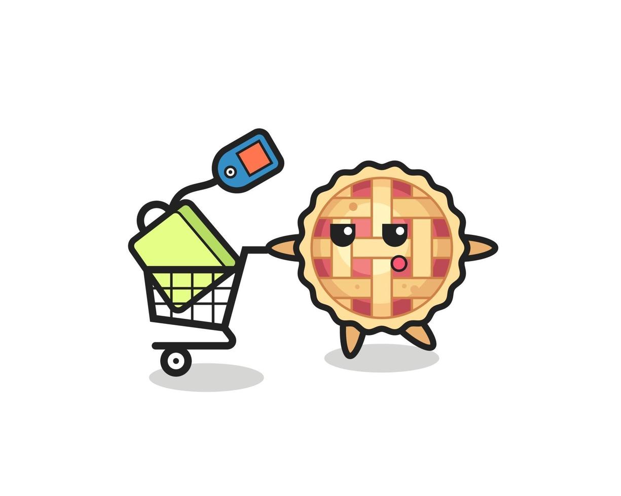 apple pie illustration cartoon with a shopping cart vector