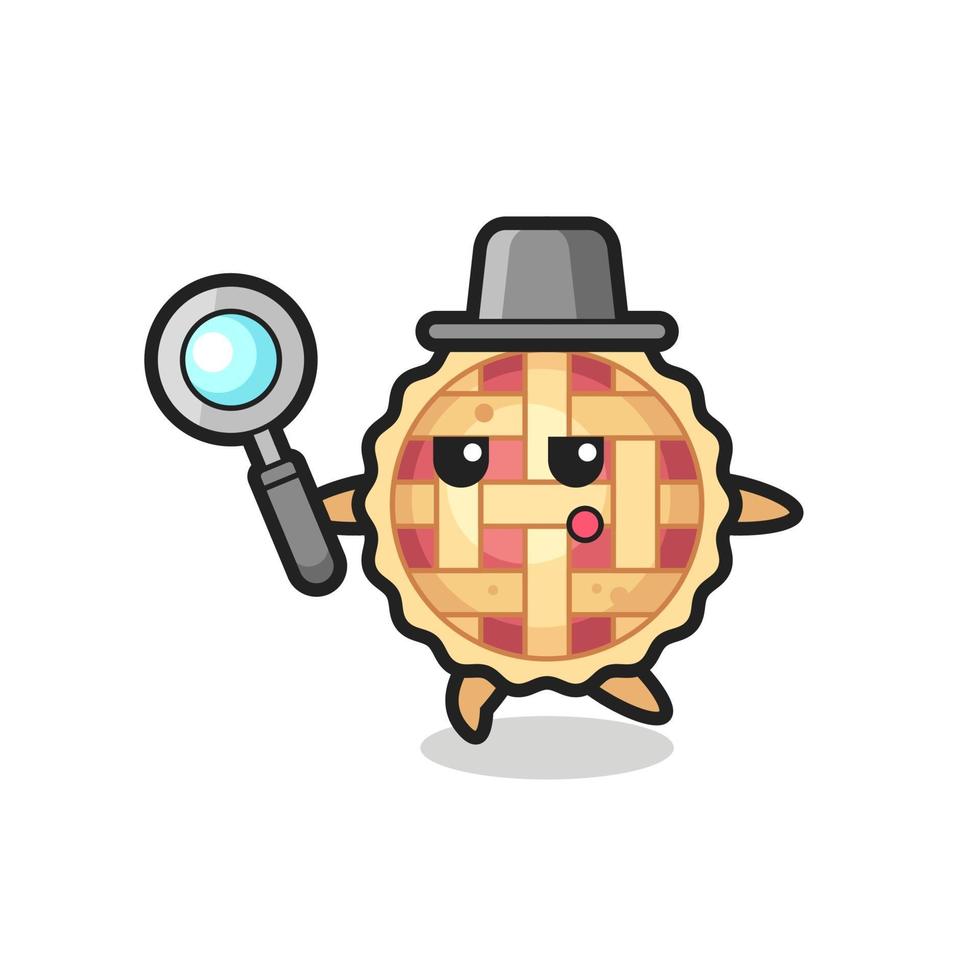 apple pie cartoon character searching with a magnifying glass vector