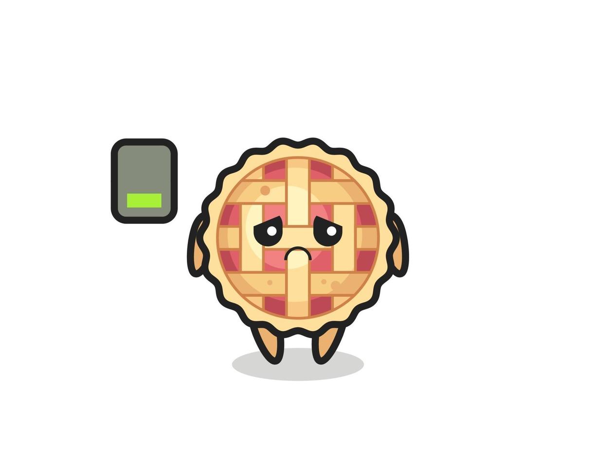 Personaje de mascota de tarta de manzana haciendo un gesto cansado vector