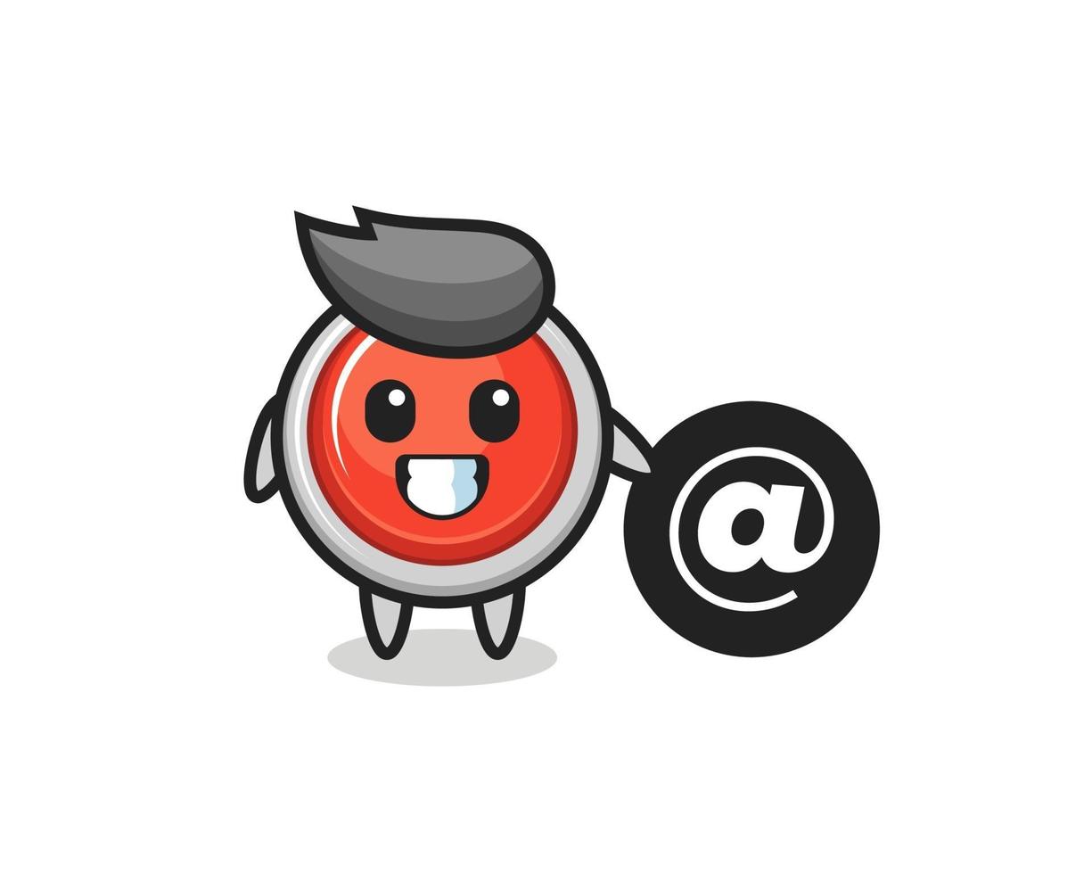 Illustration of emergency panic button standing beside the At symbol vector