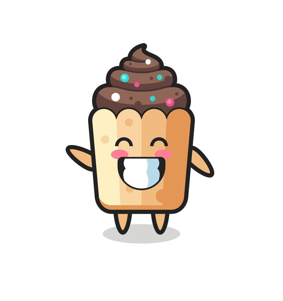 cupcake cartoon character doing wave hand gesture vector