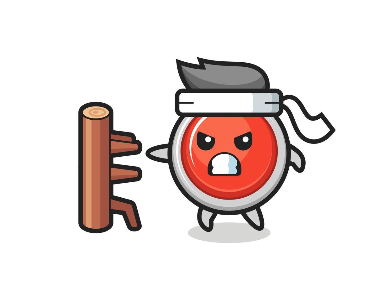 emergency panic button cartoon illustration as a karate fighter vector