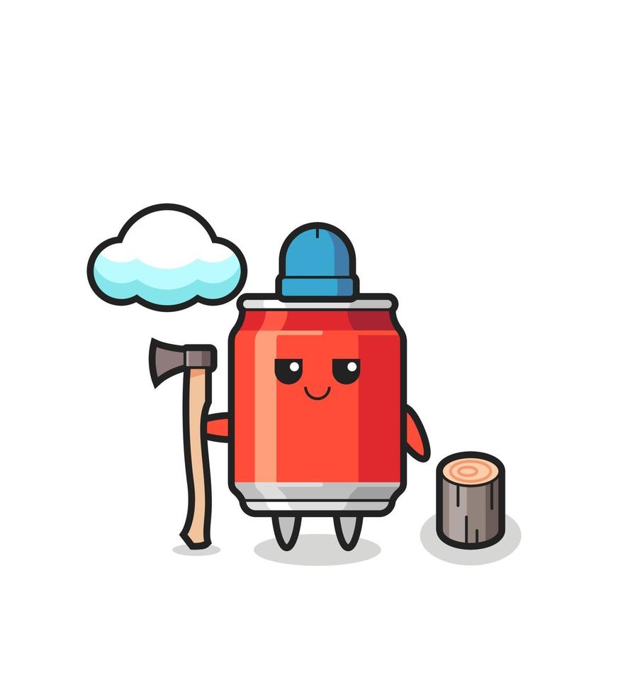 Character cartoon of drink can as a woodcutter vector