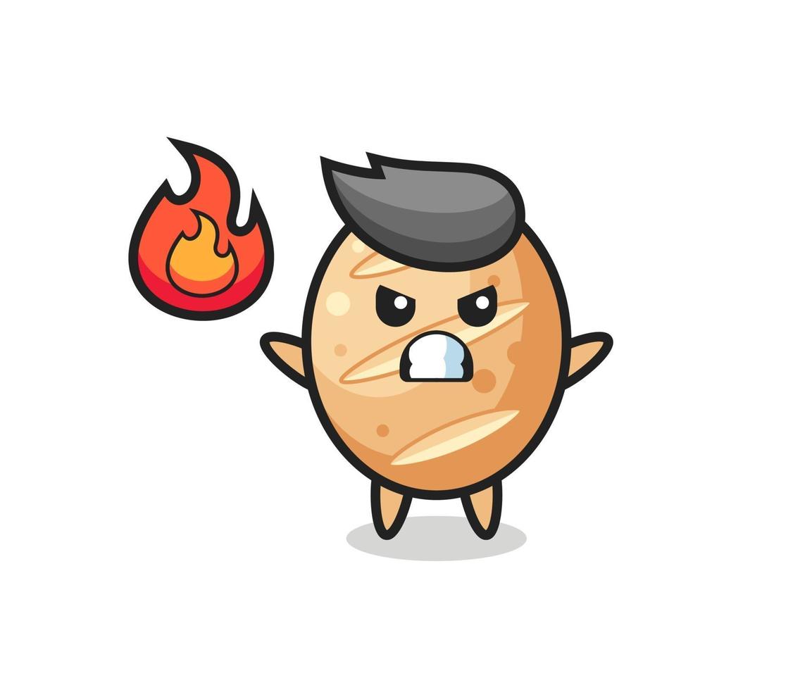 french bread character cartoon with angry gesture vector