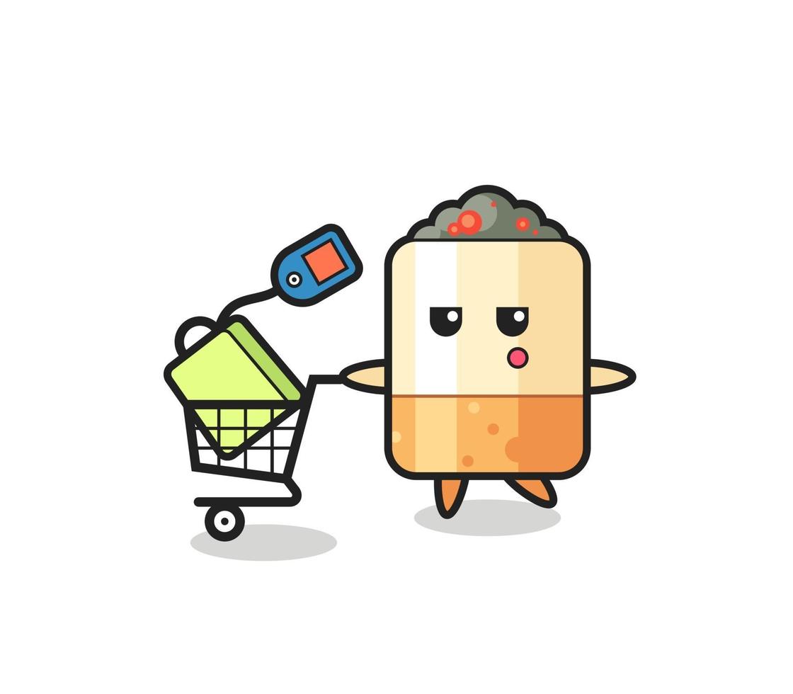 cigarette illustration cartoon with a shopping cart vector