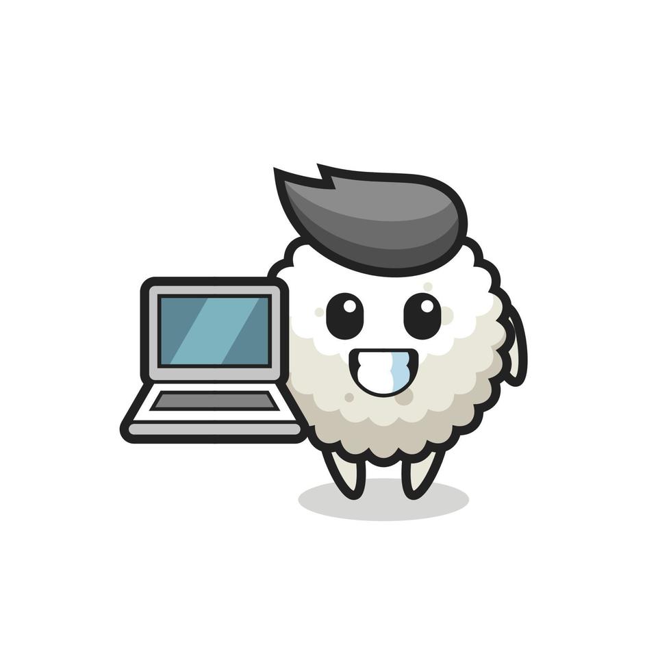 Mascot Illustration of rice ball with a laptop vector