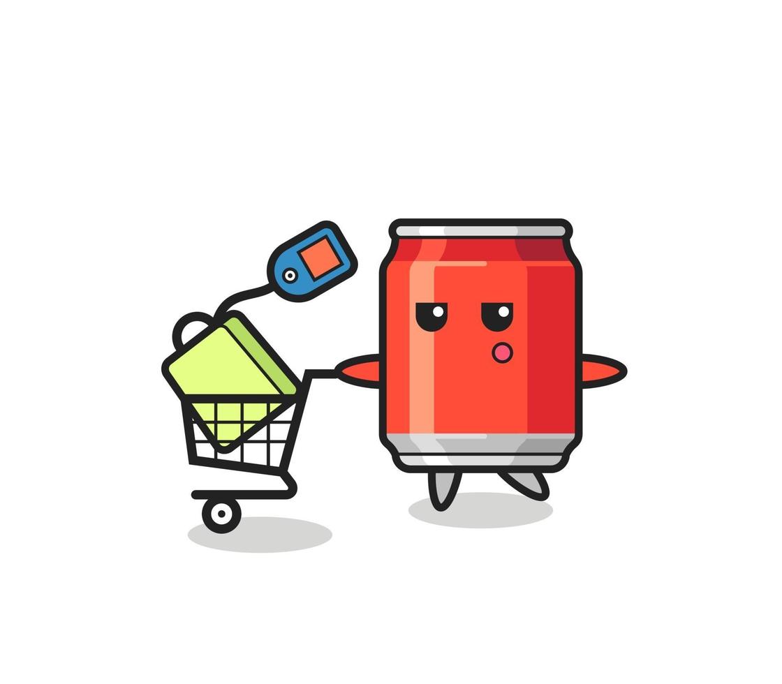 drink can illustration cartoon with a shopping cart vector