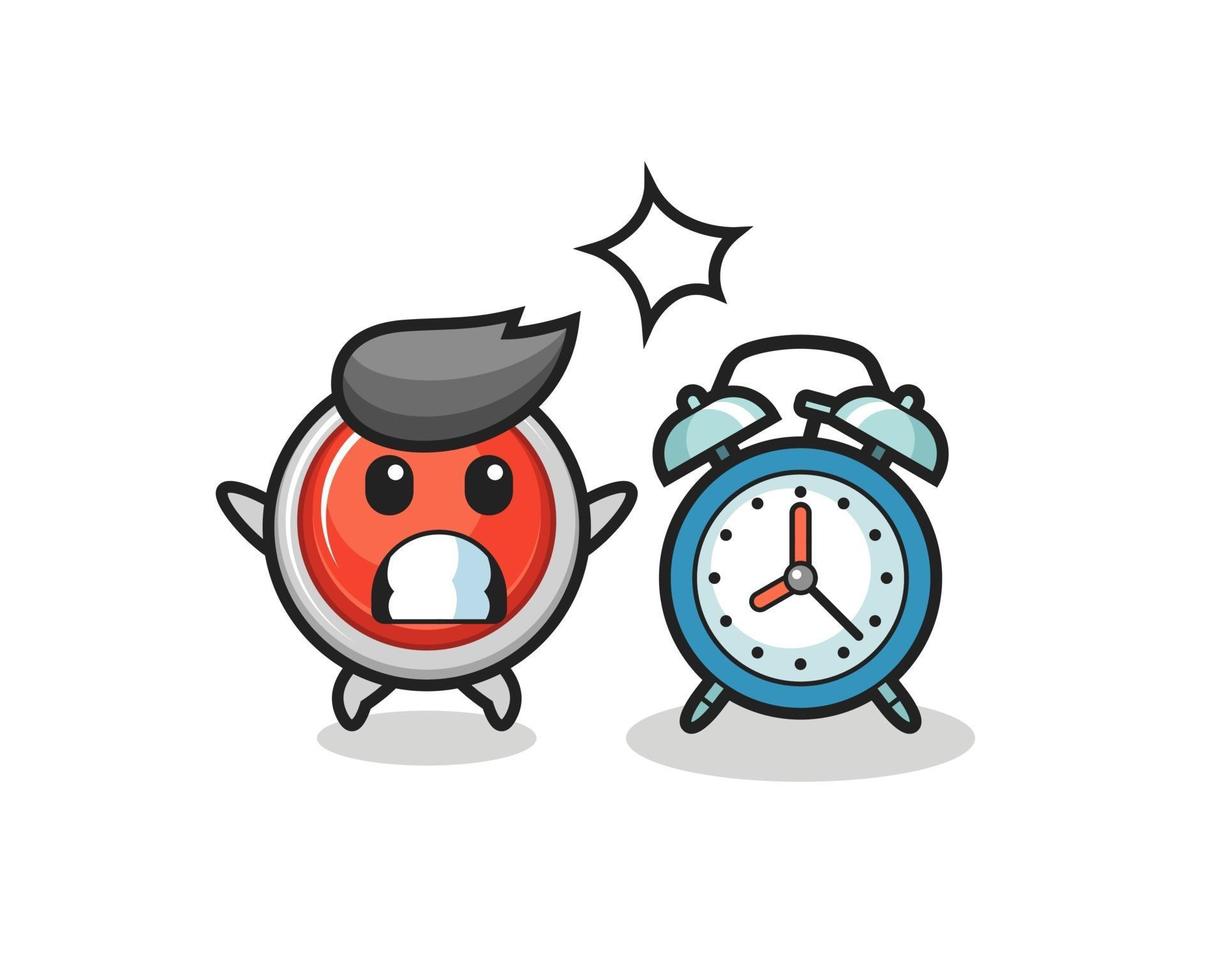 emergency panic button is surprised with a giant alarm clock vector