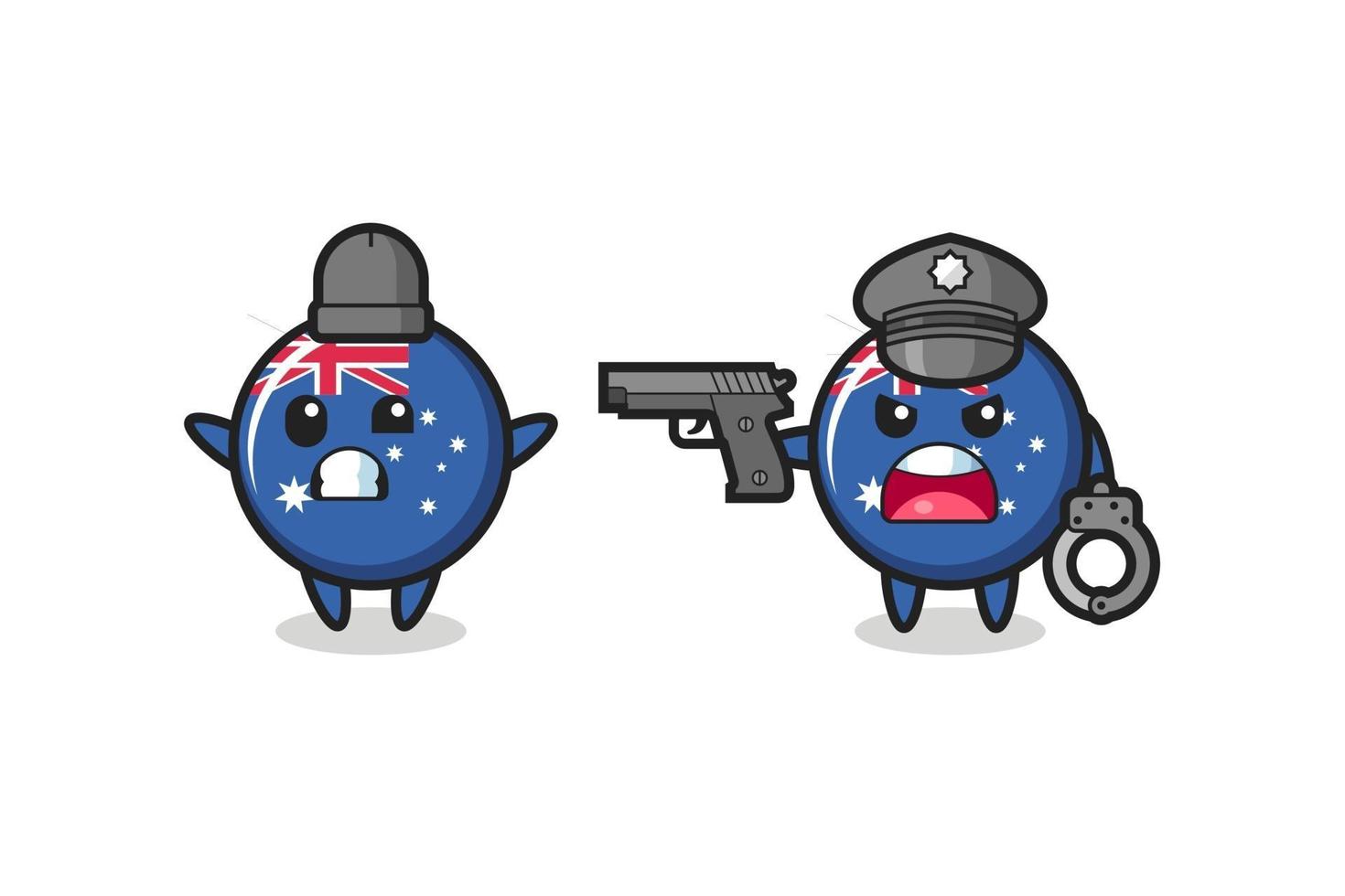 australia flag badge robber with hands up pose caught by police vector
