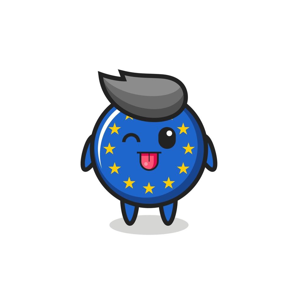 lindo personaje de la insignia de la bandera de europa en dulce expresión vector