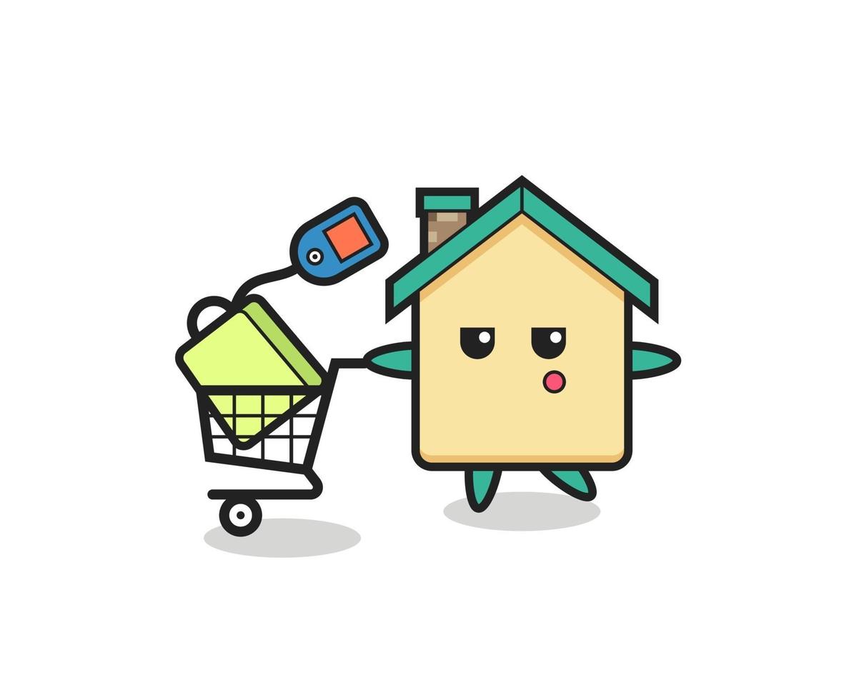 house illustration cartoon with a shopping cart vector