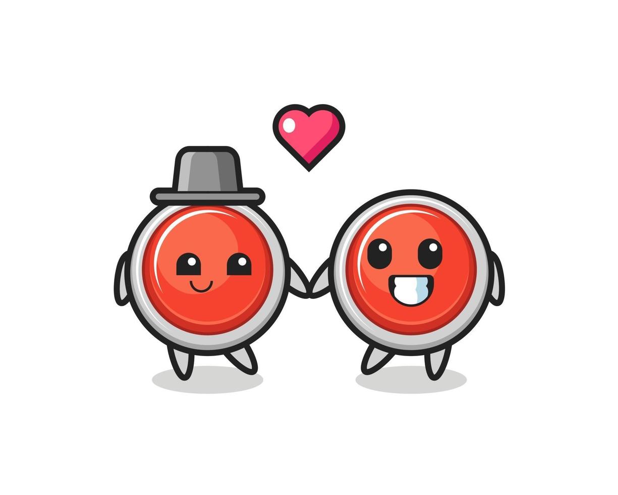 emergency panic button cartoon couple with fall in love gesture vector