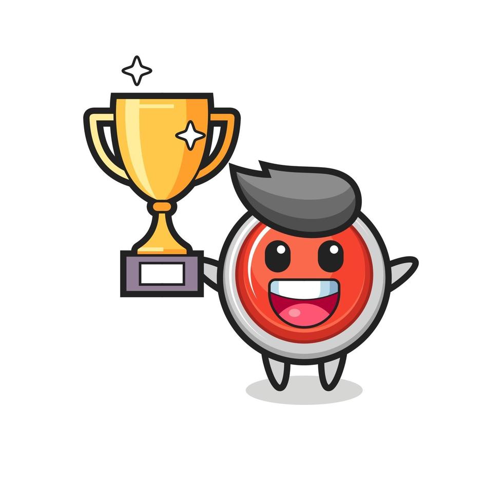 emergency panic button is happy holding up the golden trophy vector