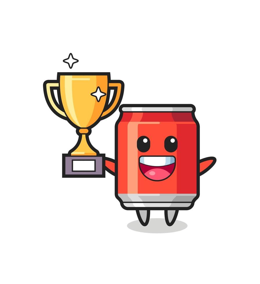 drink can is happy holding up the golden trophy vector