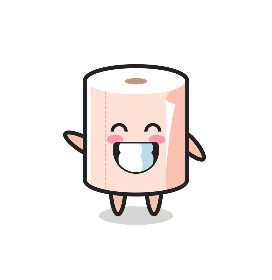 tissue roll cartoon character doing wave hand gesture vector