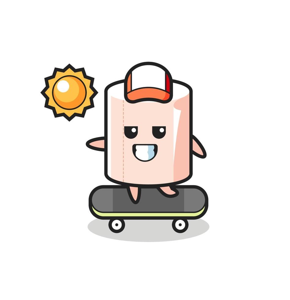 tissue roll character illustration ride a skateboard vector