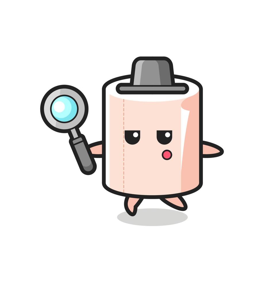 tissue roll cartoon character searching with a magnifying glass vector