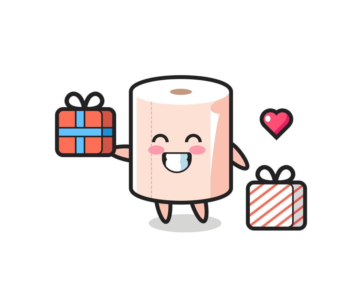 tissue roll mascot cartoon giving the gift vector