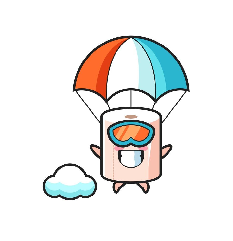 tissue roll mascot cartoon is skydiving with happy gesture vector