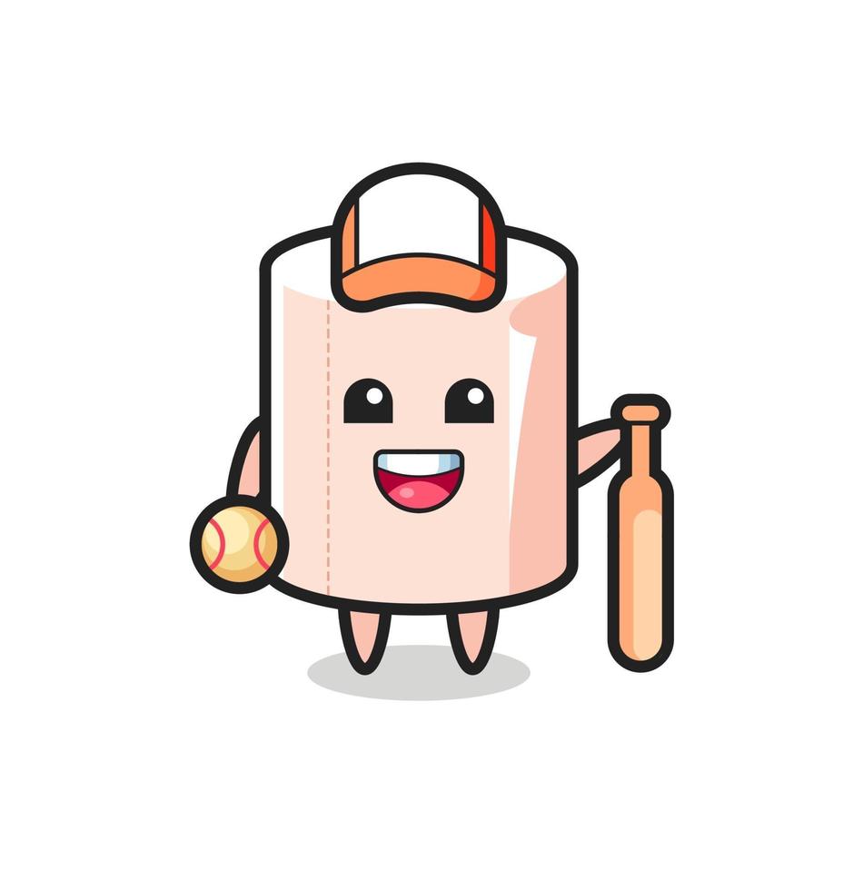 Cartoon character of tissue roll as a baseball player vector