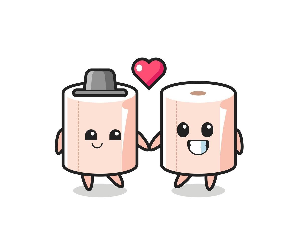 tissue roll cartoon character couple with fall in love gesture vector