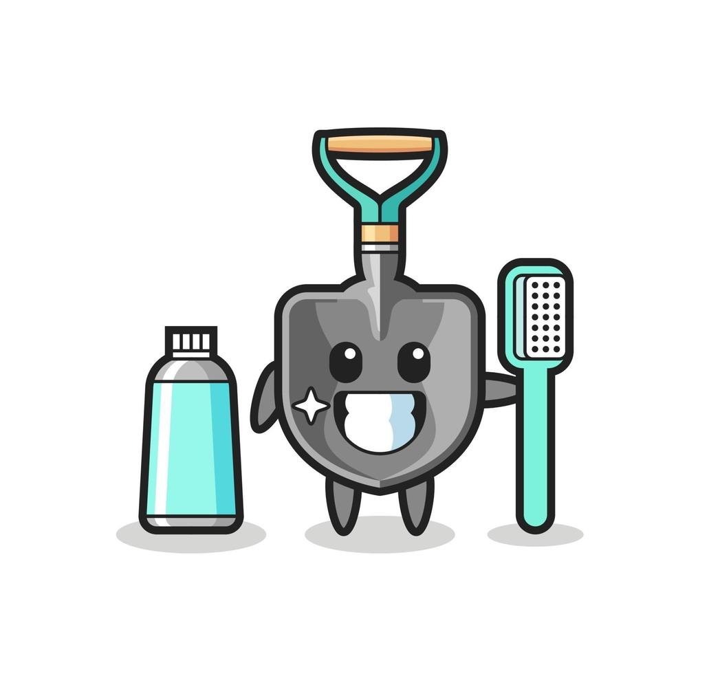 mascota, ilustración, de, pala, con, un, cepillo de dientes vector
