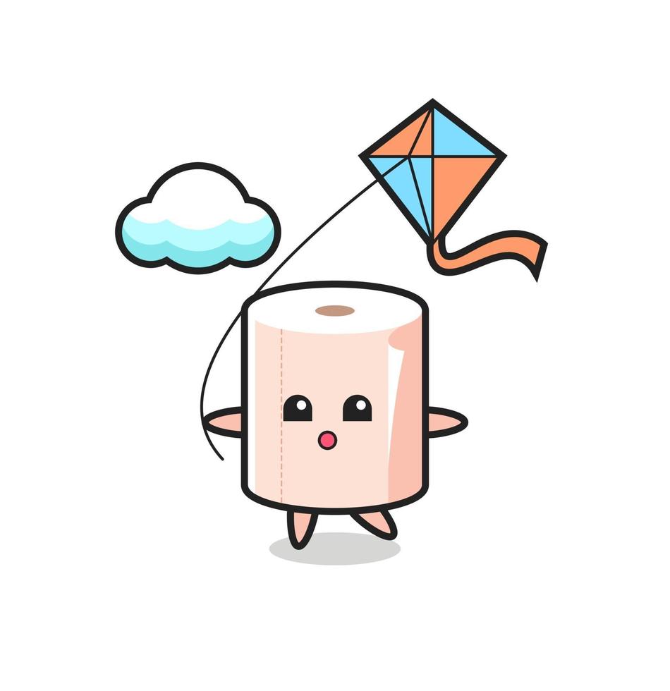 tissue roll mascot illustration is playing kite vector