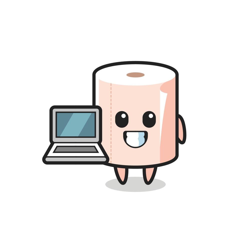 Mascot Illustration of tissue roll with a laptop vector