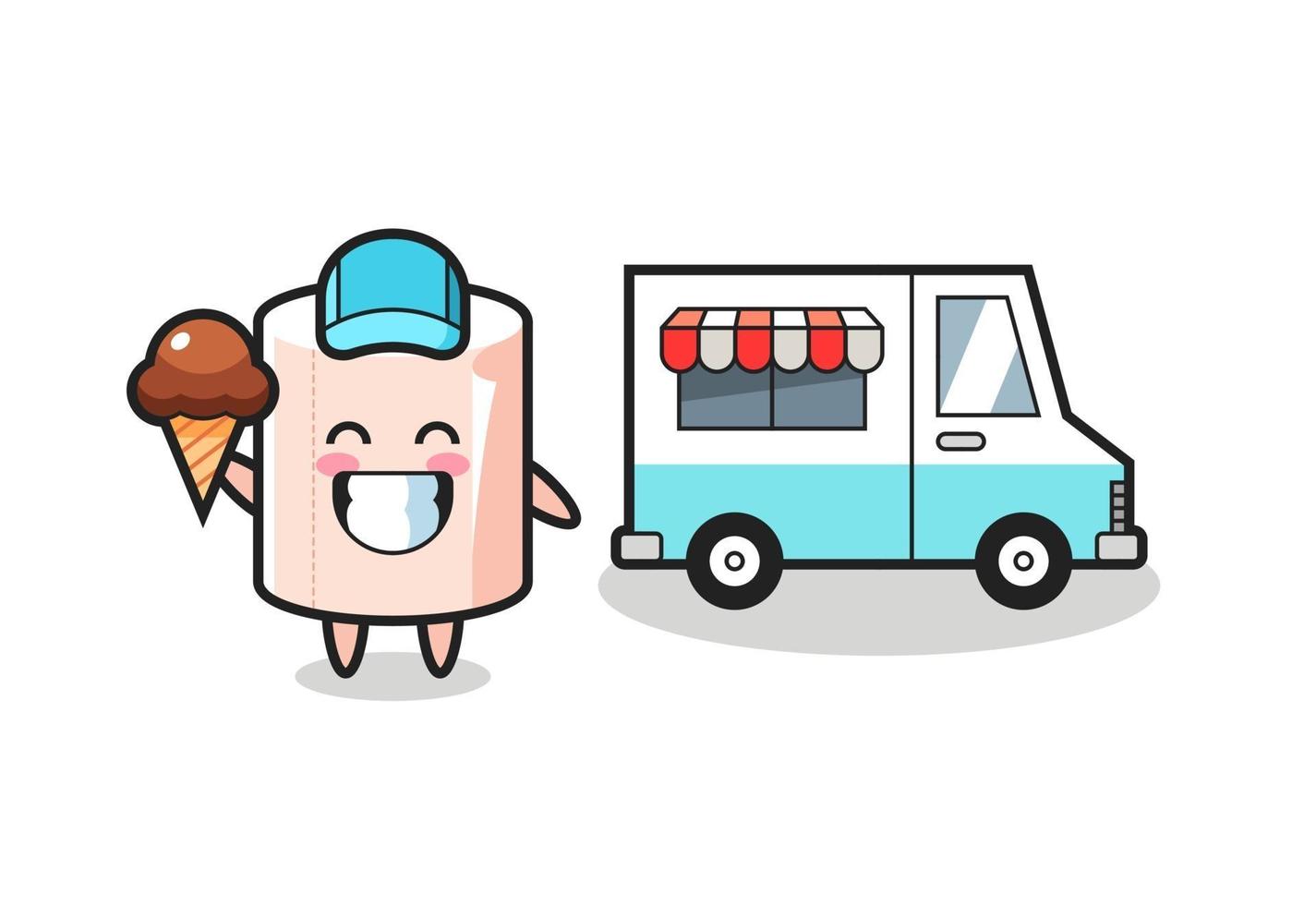 Mascot cartoon of tissue roll with ice cream truck vector