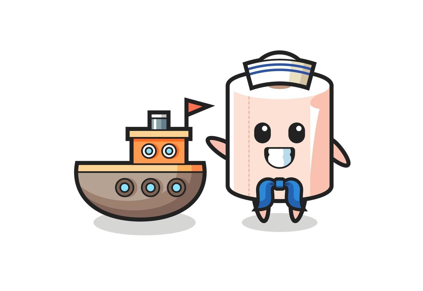 Mascota de personaje de rollo de papel como un marinero. vector