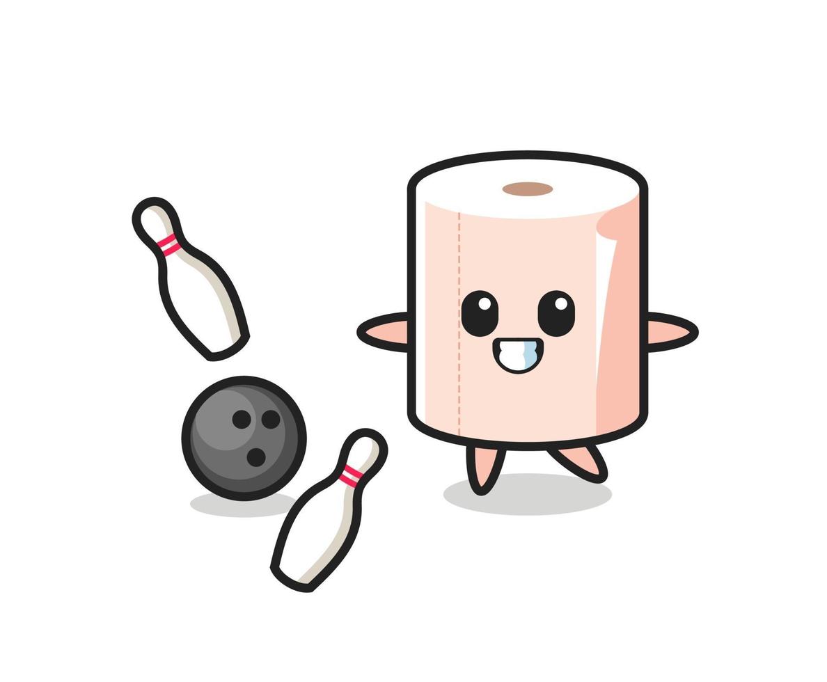 Character cartoon of tissue roll is playing bowling vector